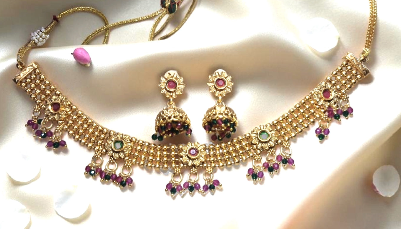 Antique Gold Plated Choker Necklace Set