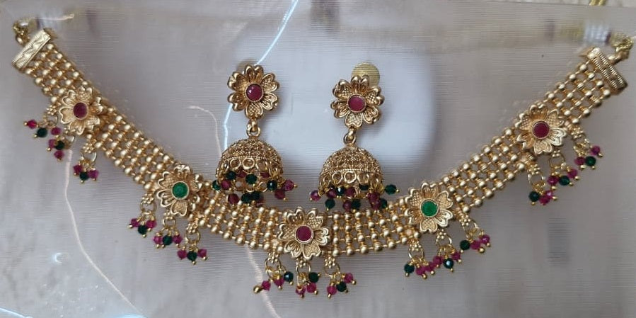 Antique Gold Plated Choker Necklace Set