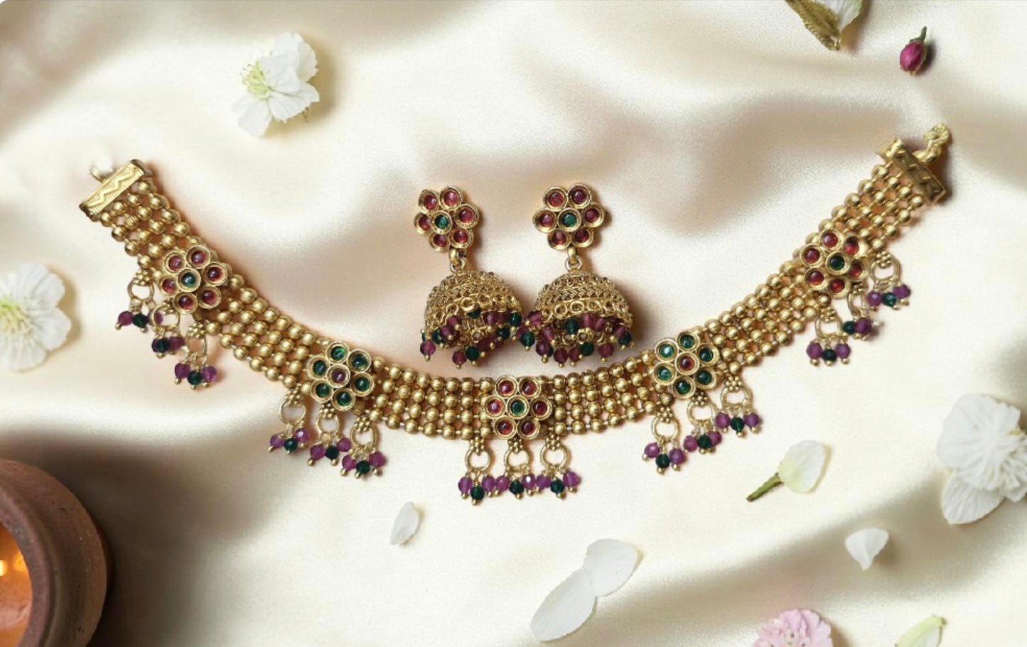 Antique Gold Plated Choker Necklace Set
