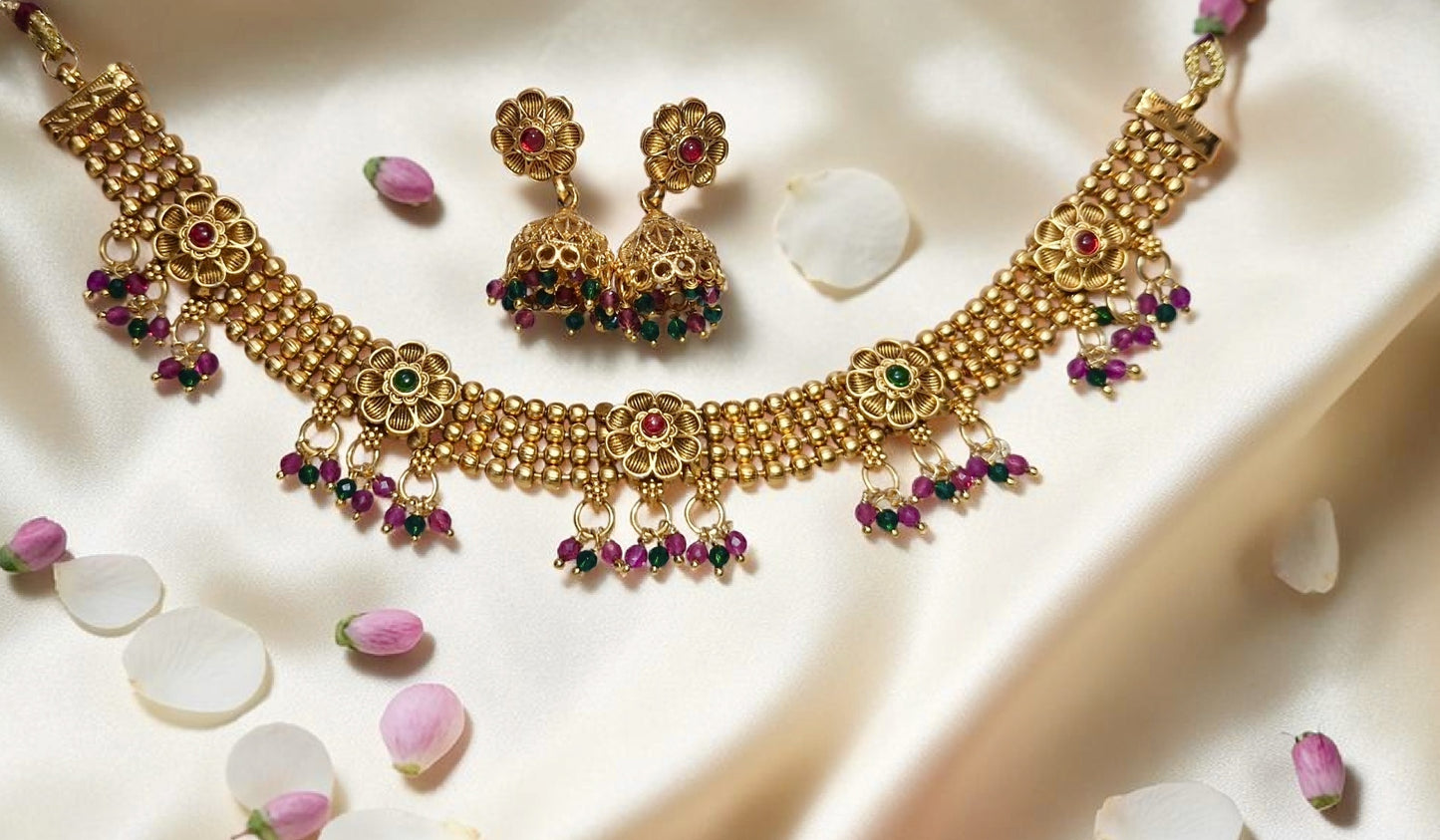 Antique Gold Plated Choker Necklace Set