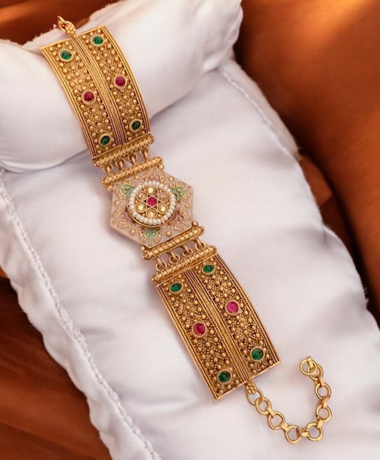 Exquisite Rajwadi Adjustable Bracelet with Colorful Gemstone Accents