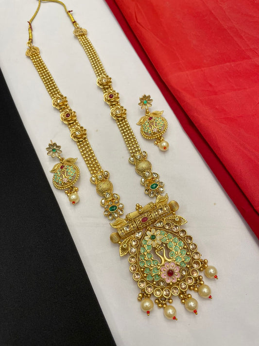 Elevate your style with our Antique Meenakari Jewelry Long Necklace Set.