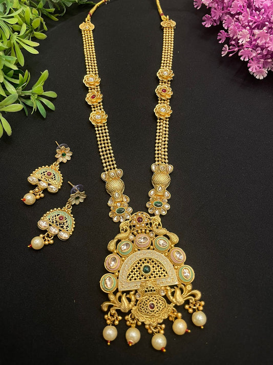 Discover the timeless elegance of our Antique Meenakari Jewelry Long Necklace Set