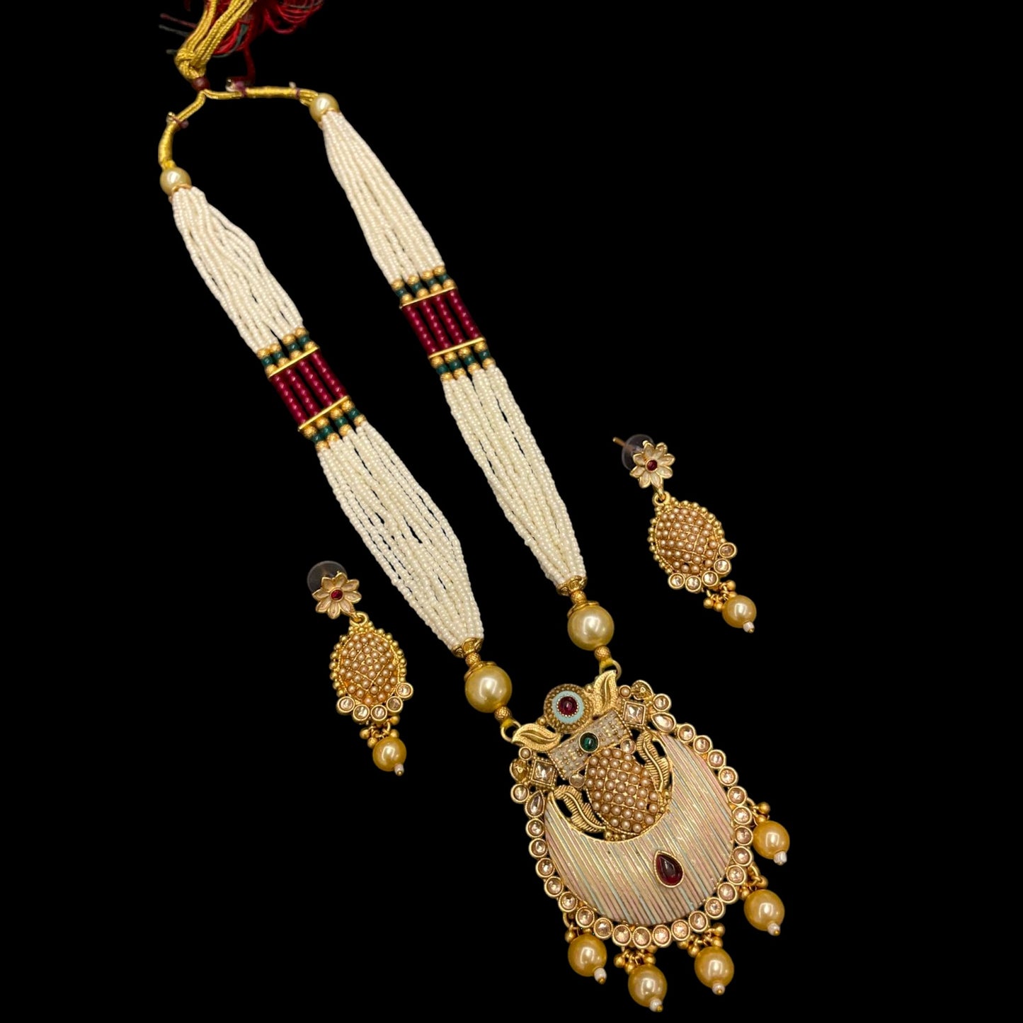 Rajwadi Moti Mala Long Necklace Set