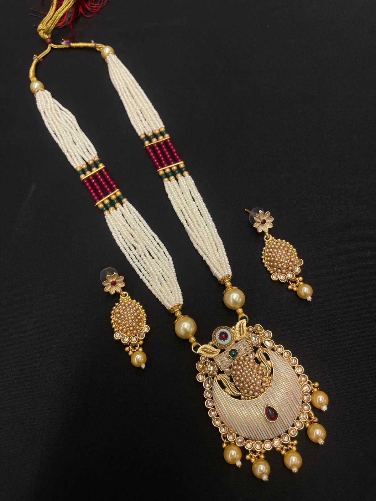 Rajwadi Moti Mala Long Necklace Set