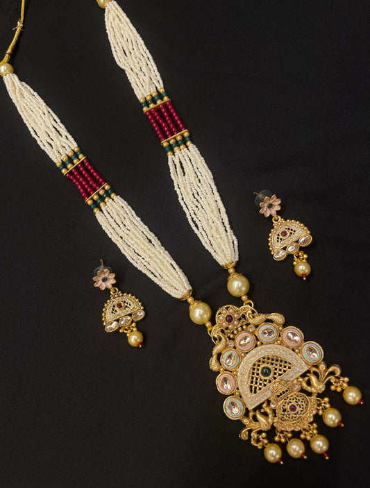 Rajwadi Moti Mala Long Necklace Set