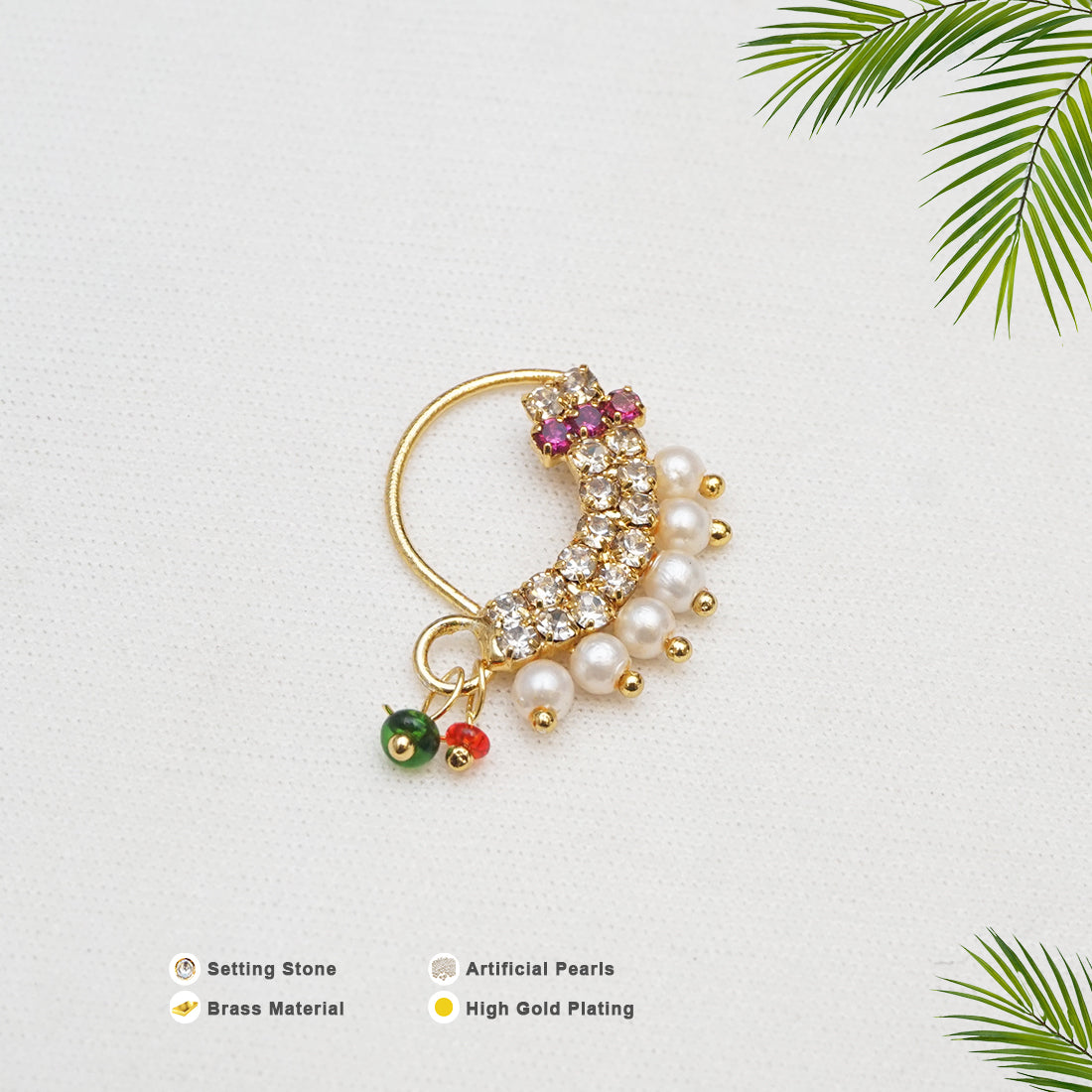 Setting Stone With Pearls Gold Plated Nath Design