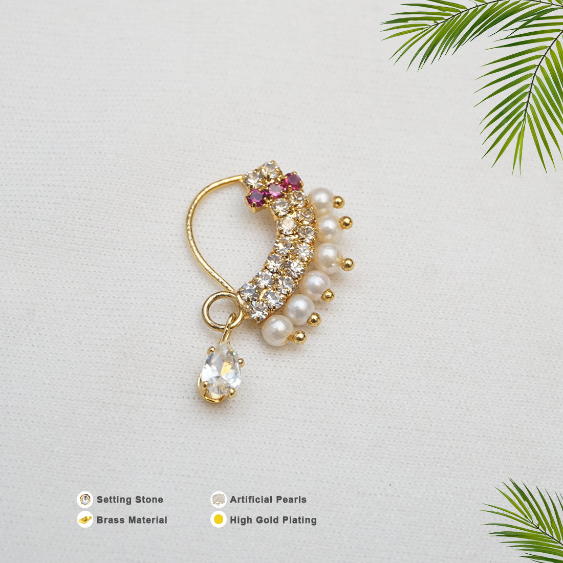 Press Setting Stone Gold Plated Nath Design