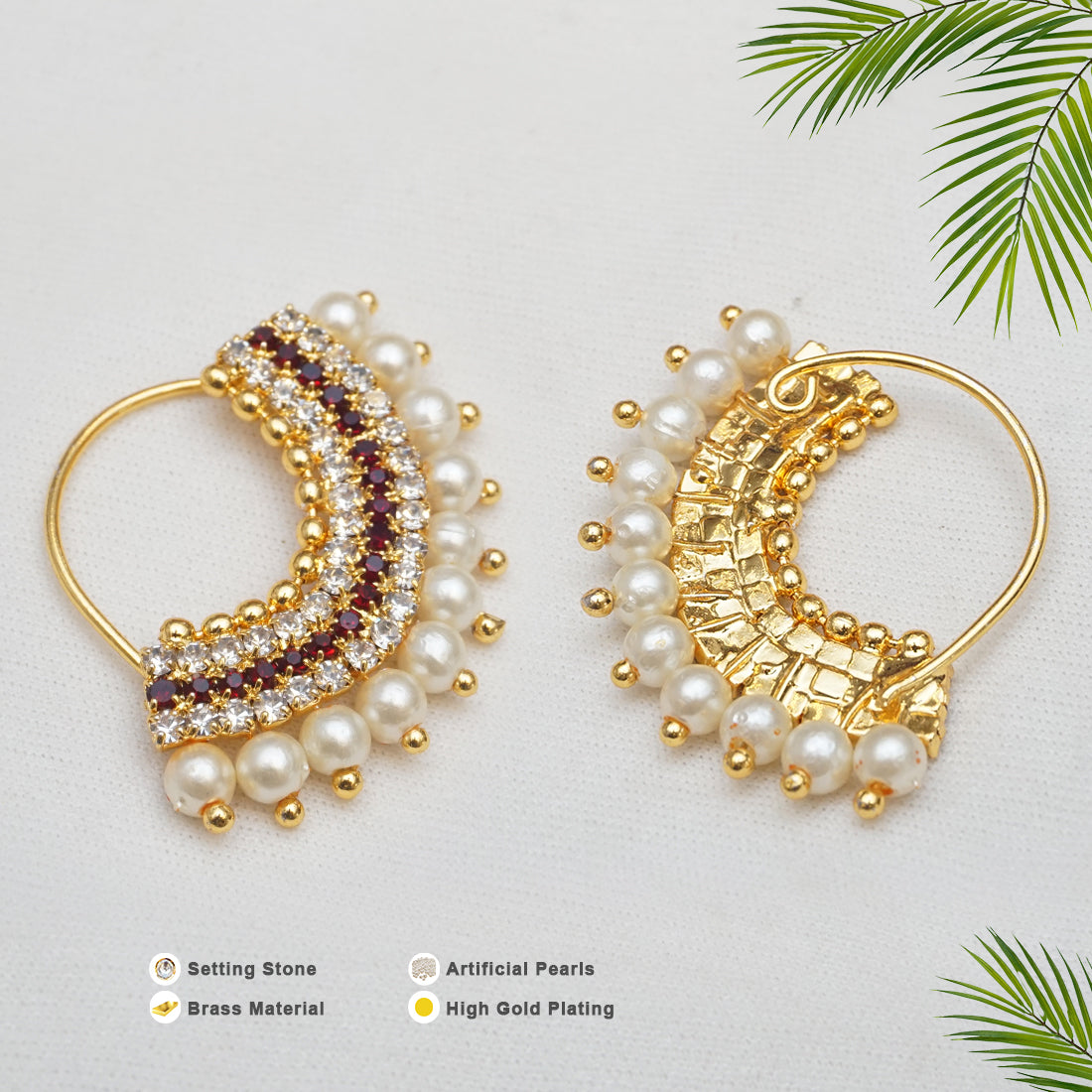 Maroon Colour Setting Stone Gold Plated Nath Design