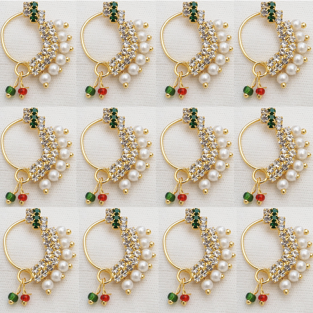 Introducing our Green Colour Small Gold Plated combo 12 piecs Nath