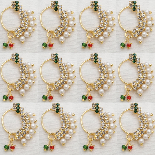 Introducing our Green Colour Small Gold Plated combo 12 piecs Nath