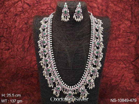 Guttapusalu Design Fancy Style Oxidised Silver Jewellery Fancy Style Party wear Beautiful Oxidised Long Necklace Set