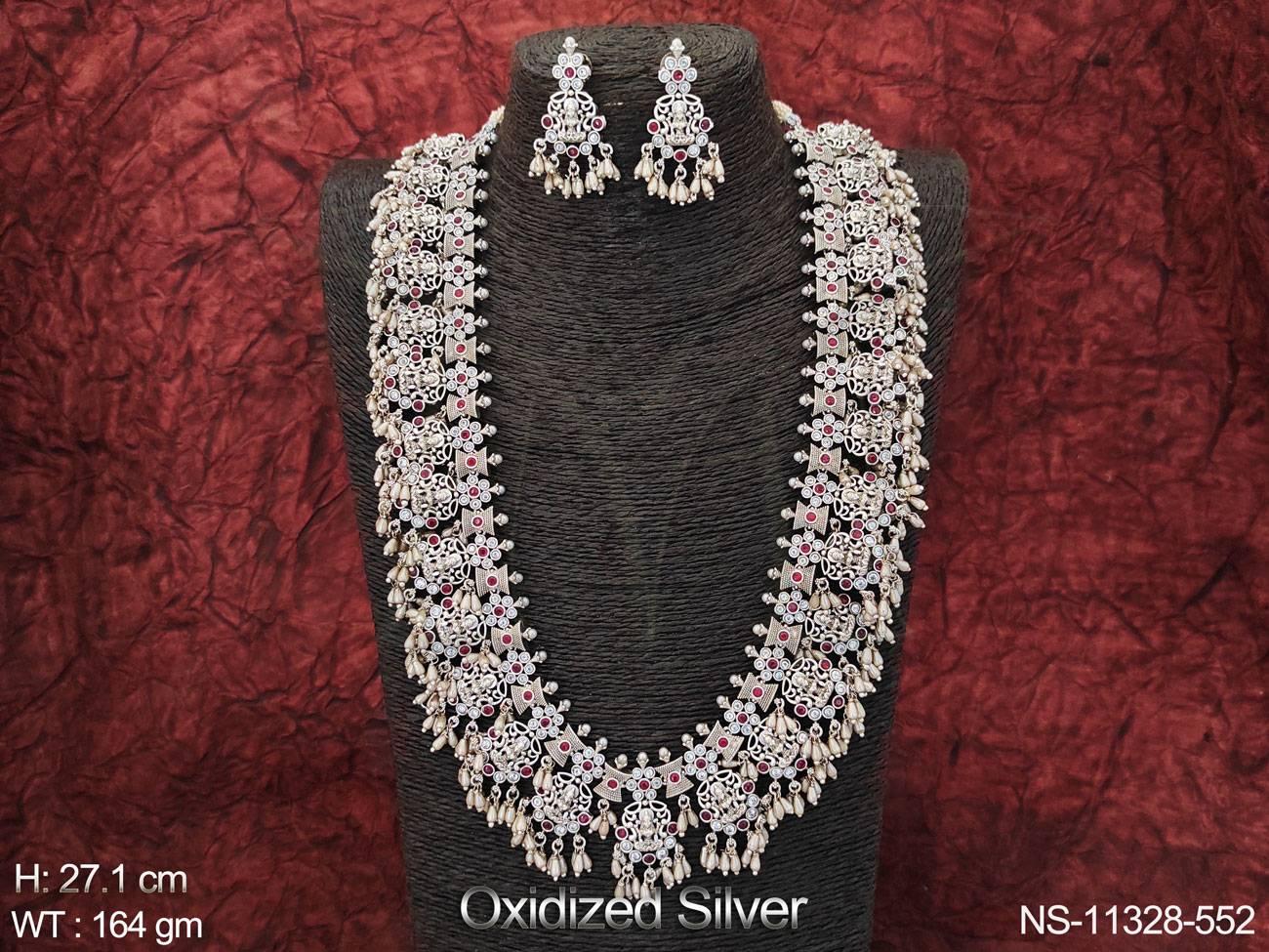 Oxidised Silver Polish Temple Jewellery Long Beautiful Temple Necklace Set