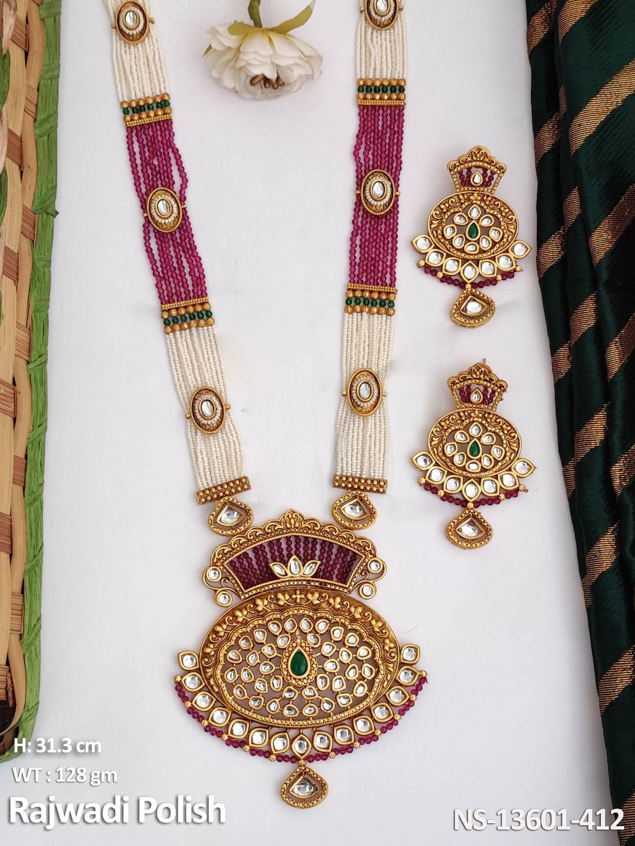 This stunning Rajwadi Polish Kemp Jewellery Kemp Long Necklace Set