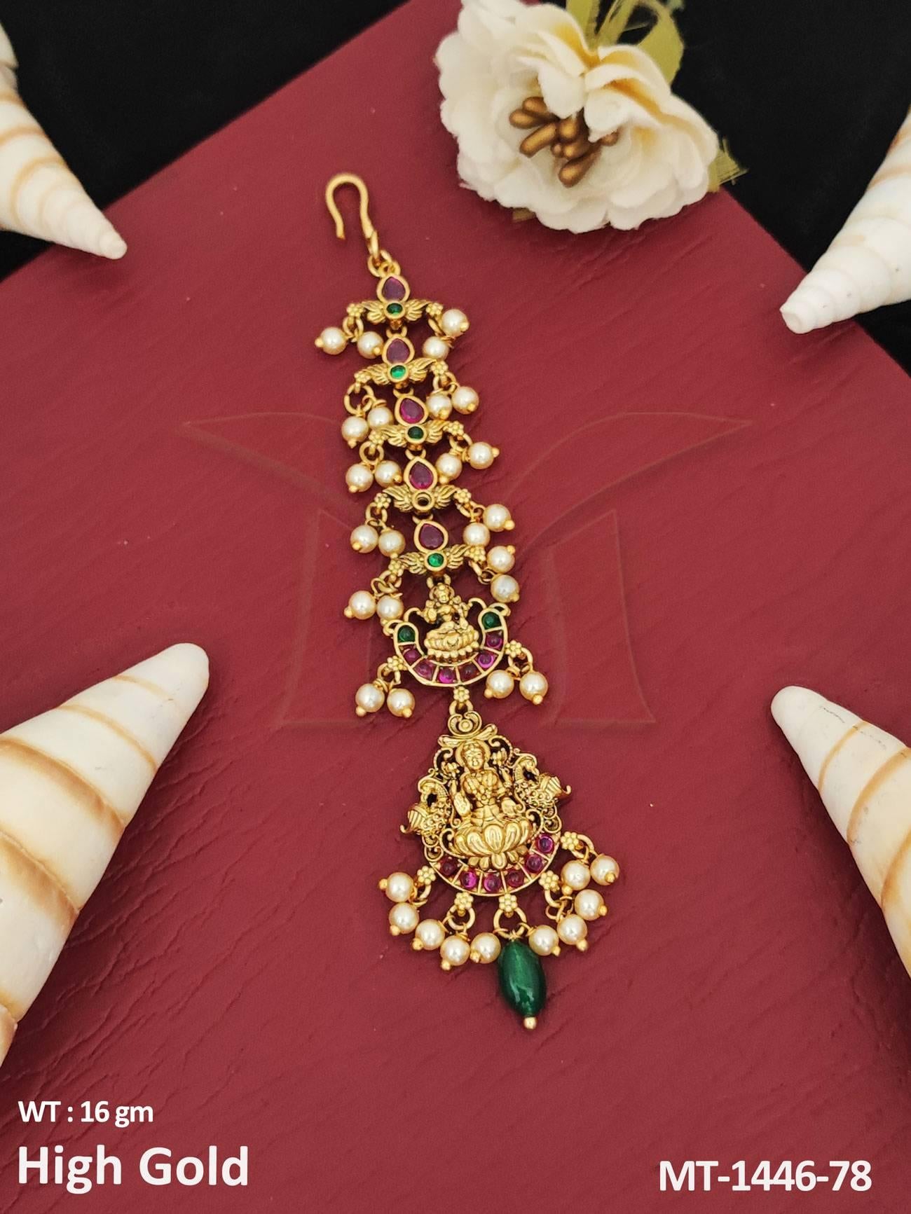 Temple Jewelry High Gold Polish Fancy South Style Temple Maang Tikka