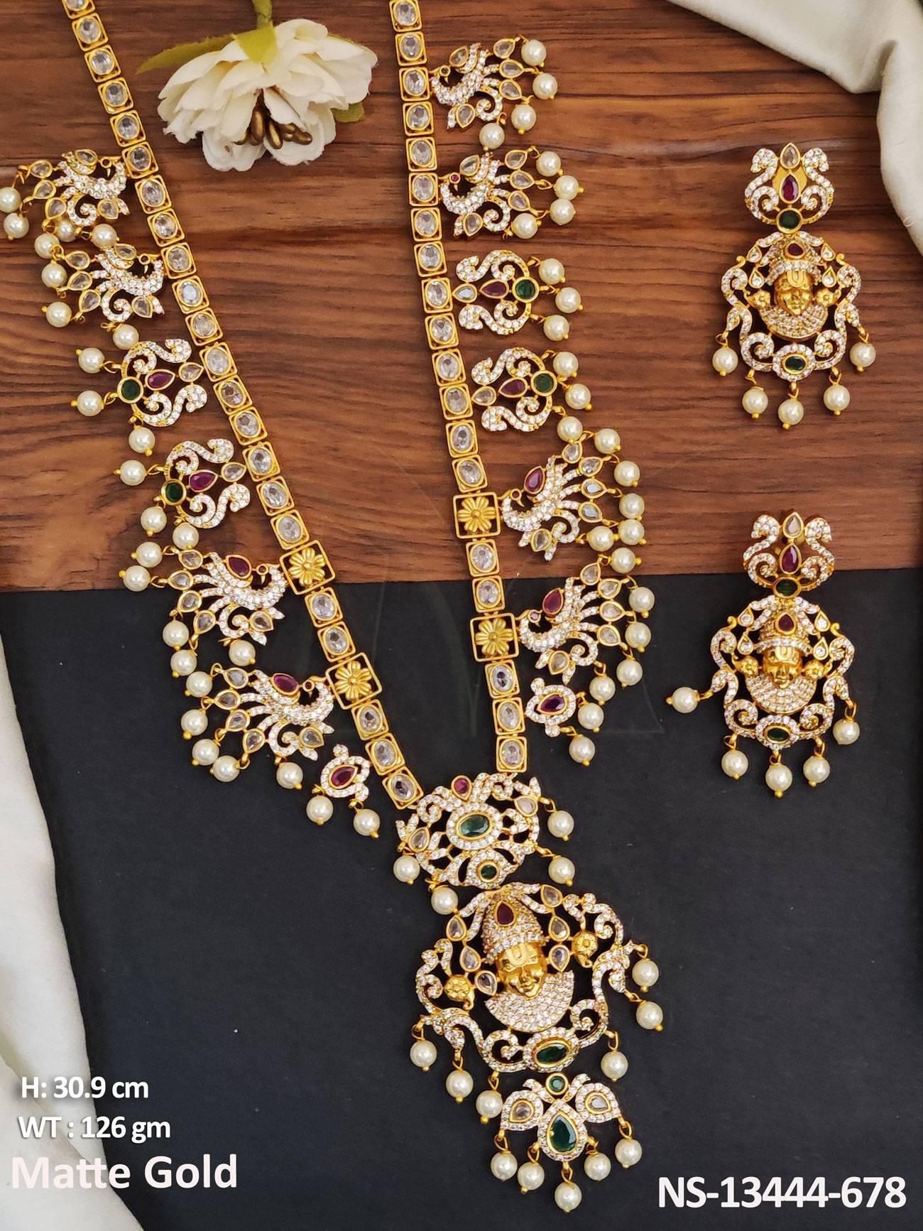 Matte Gold Polish Temple Kemp Jewellery Fancy Style Long Necklace Set