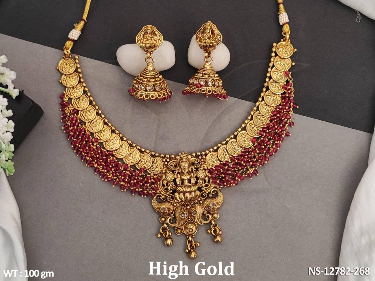 Introducing our Designer Fancy Style High Gold Polish Beautiful Temple Short Necklace Set