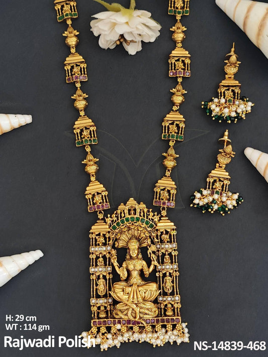 Elevate your style with our stunning Temple Jewelry Rajwadi Polish South Style God Figure Temple Long Necklace Set.