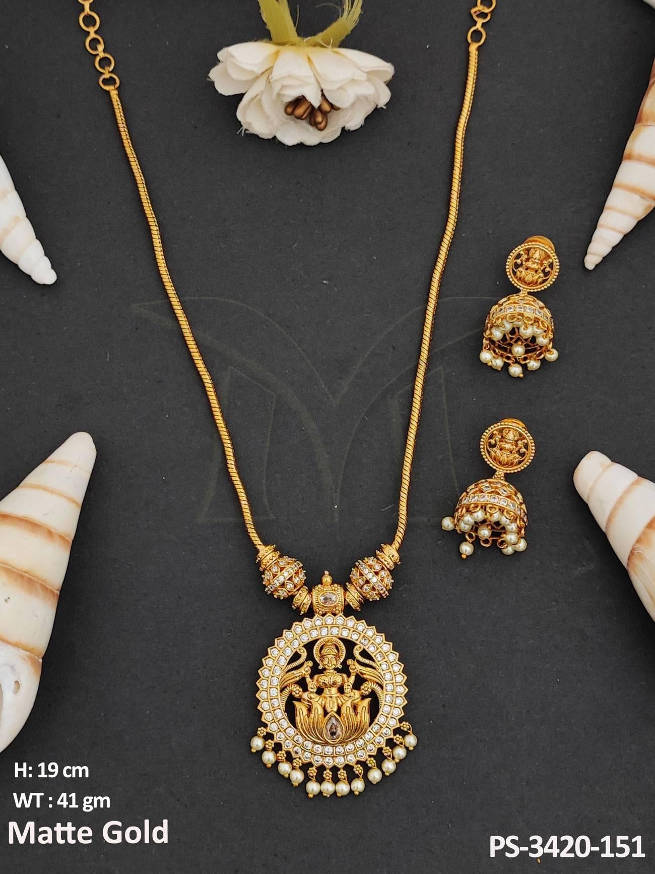 Elevate your style with this stunning Clustered Pearl Designer Temple Pendant Set.