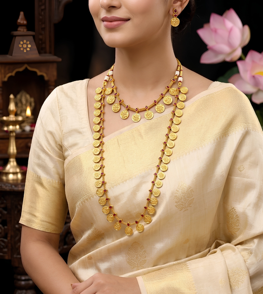 Laxmi Coin Maroon Semi Bridal Set