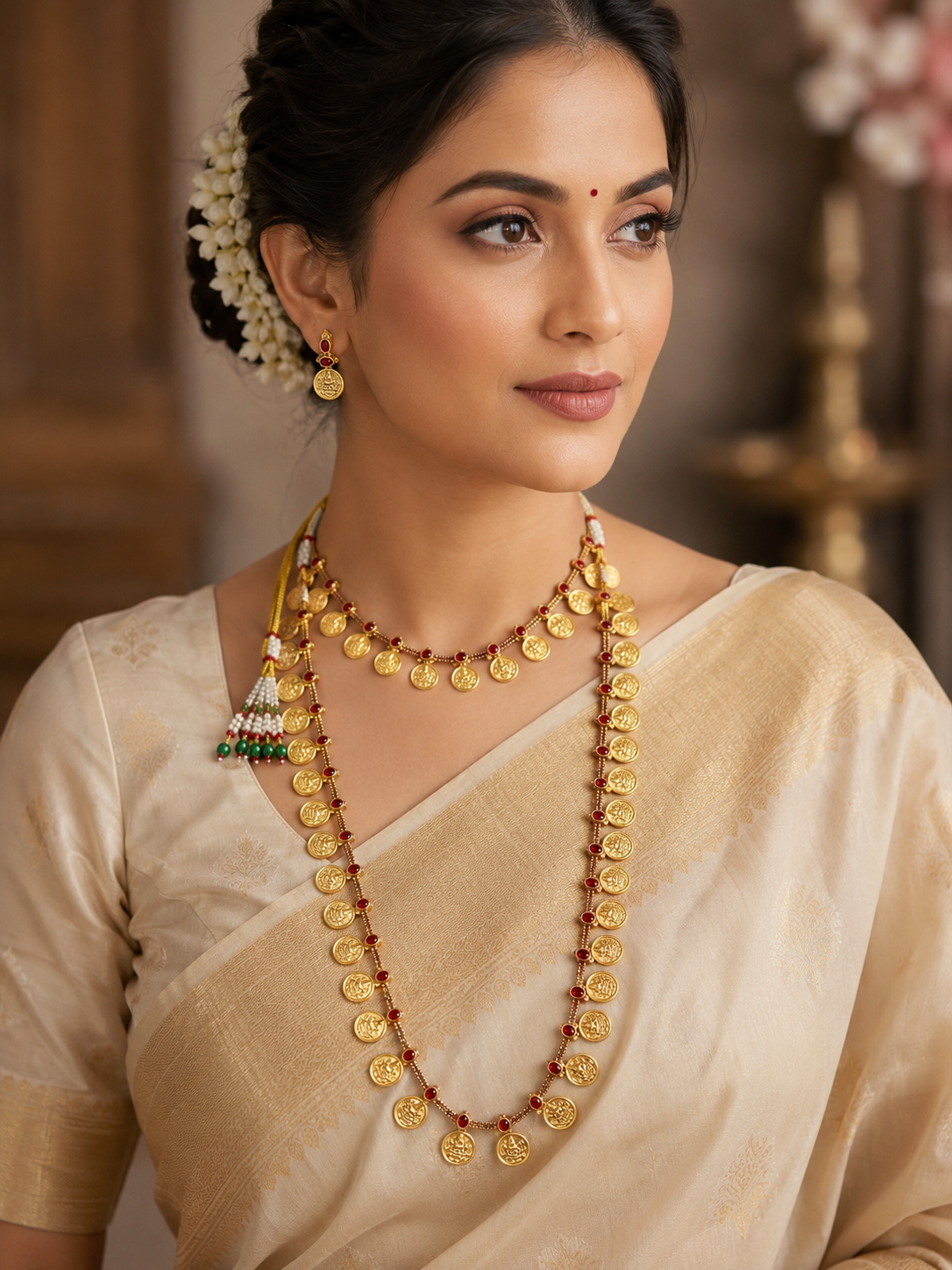 Laxmi Coin Maroon Semi Bridal Set