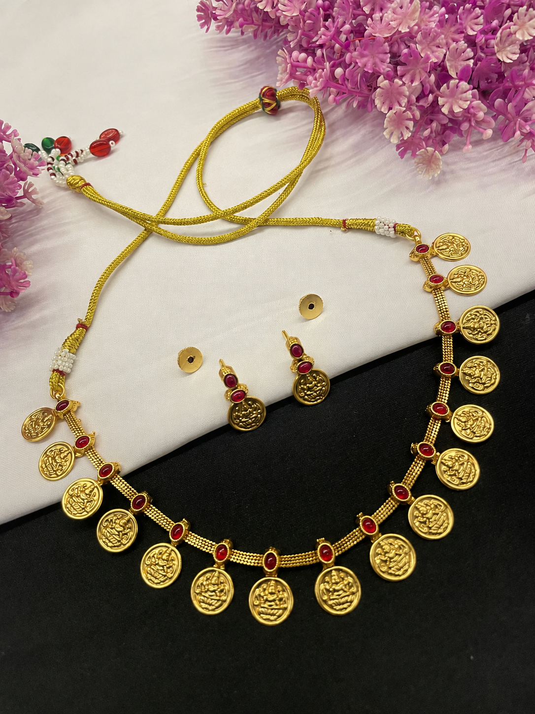 Laxmi Coin Maroon Semi Bridal Set