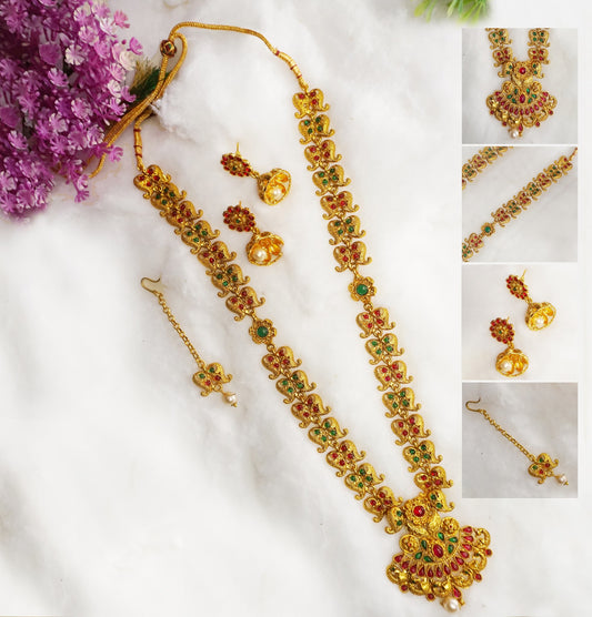 Look Ethnic Gold Plated Long Necklace For Women