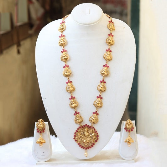 Marquise Laxmi Elephant Temple Gold Plated Necklace Set