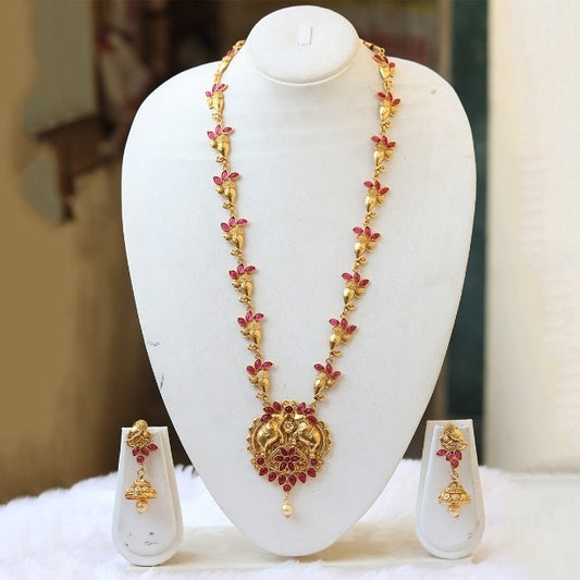 Elephant Gold Finished Maroon Necklace Set for Women