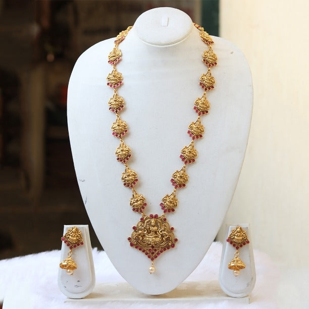 Fashionable Laxmi Peacock Gold Plated Traditional Necklace Set
