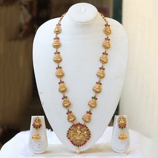 Marquise Laxmi Elephant Temple Gold Plated Necklace Set