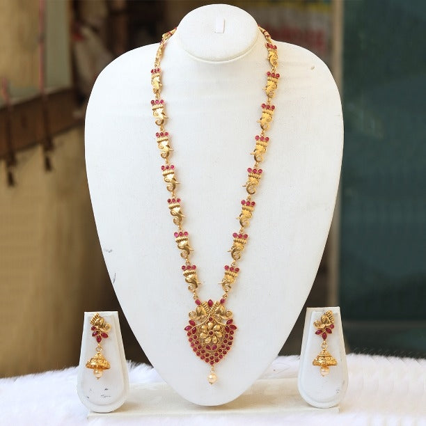 Gorgeous Gold plated Maroon Rani Haar Necklace Set for Women
