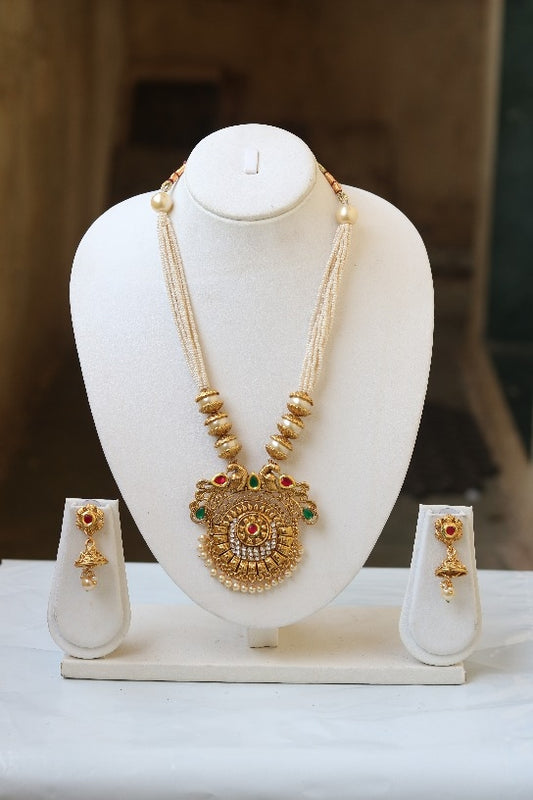 Peacock With Green Maroon Kundan Long Necklace for Women