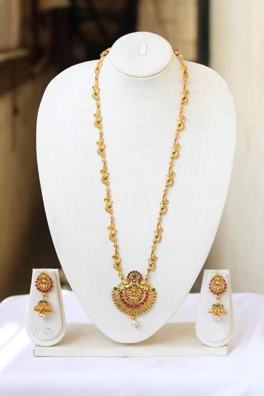 Laxmi peacock With Green Maroon Work Long Necklace for Women