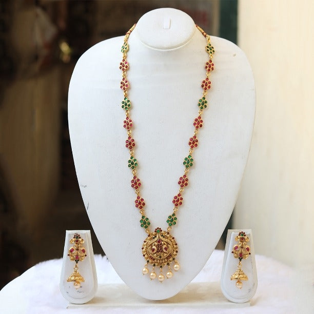 Latest Peacock With Green Maroon Bead Long Necklace for Women