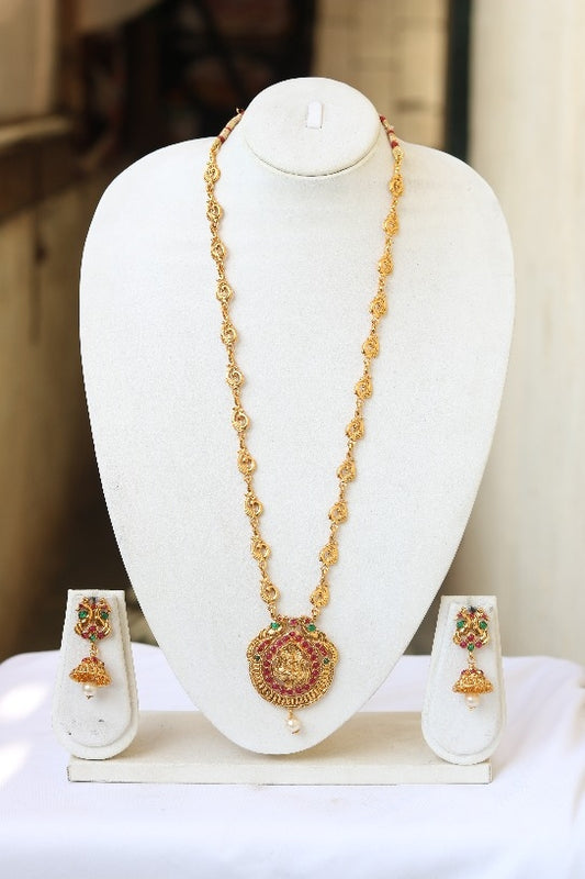 Antique flower golden laxmi Long Necklace for Women