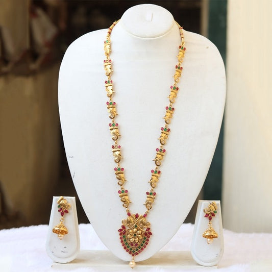 Gorgeous Gold plated Green Maroon Rani Haar Necklace Set for Women