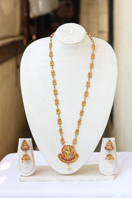South indian traditional Antique Maroon Long Necklace for Women