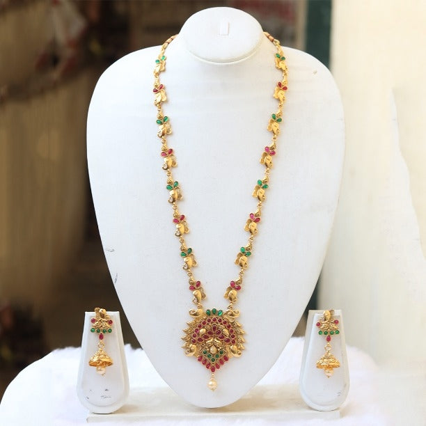 Marquise Elephant Temple Gold Plated Necklace Set