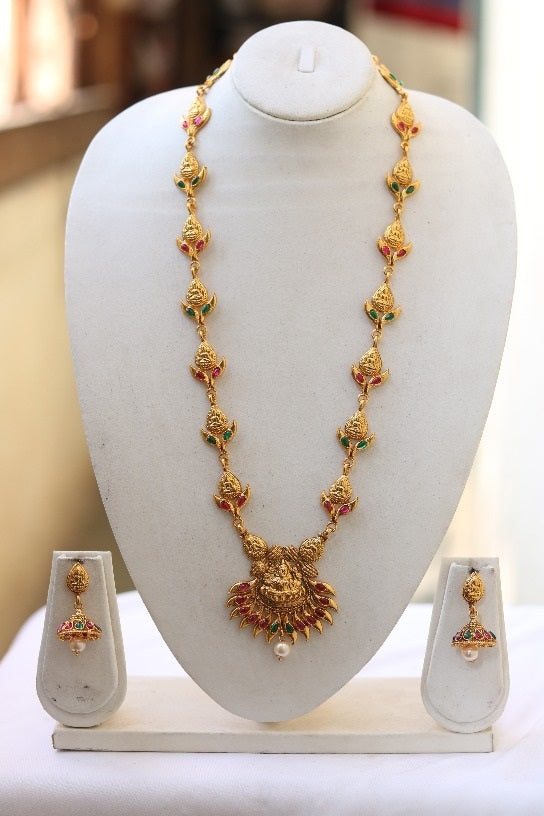 Traditional South Laxmi Temple Jewellery Long Necklace Set for Women