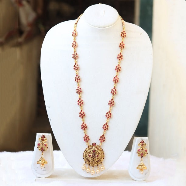 Latest Peacock With Maroon Bead Long Necklace for Women