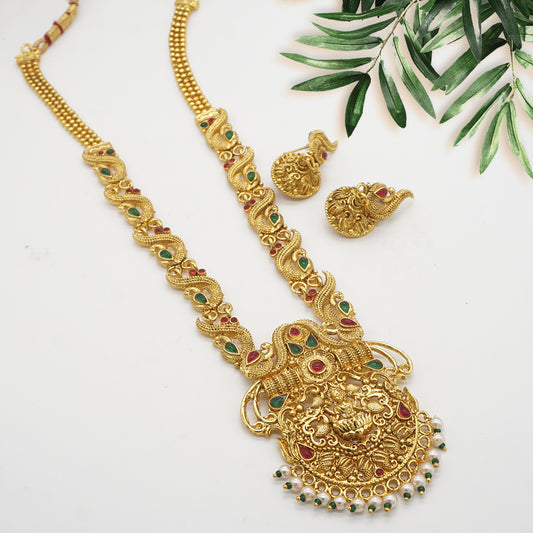LOOK ETHNIC GOLD PLATED LONG LAXMI TEMPLE NECKLACE FOR WOMEN