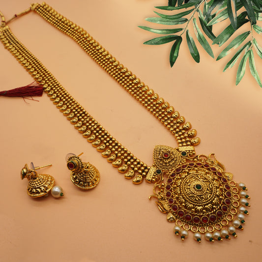 Look Ethnic Gold Plated Long Necklace For Women