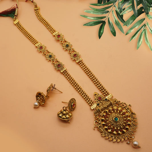 Look Ethnic Gold Plated Long Necklace For Women (LEMZL00276)