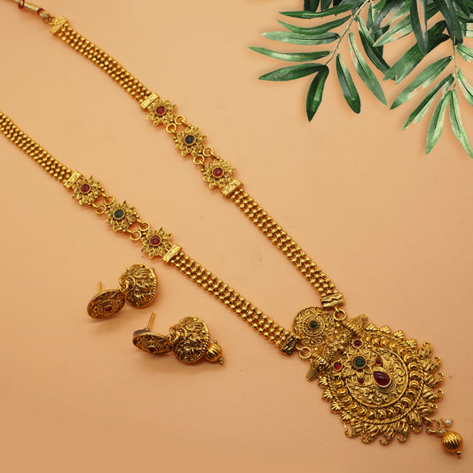 Look Ethnic Gold Plated Long Necklace For Women (LEMZL00271)