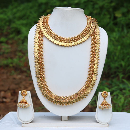 Laxmi Coin Gold Plated White kundan Haram Necklace Set