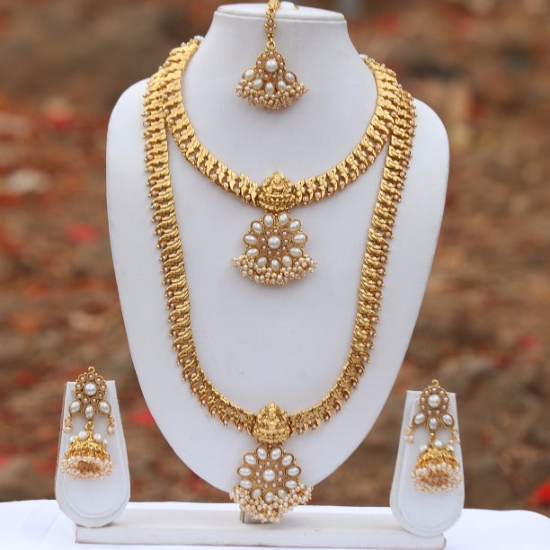 Laxmi Gold Plated White Kundan Flower Design Haram Necklace Set