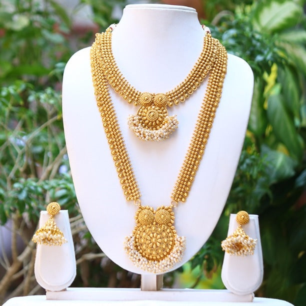 Traditional South Indian Golden Haram Necklace Set