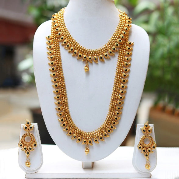 Traditional Gold Look Black Kempu Peacock Design Haram Set