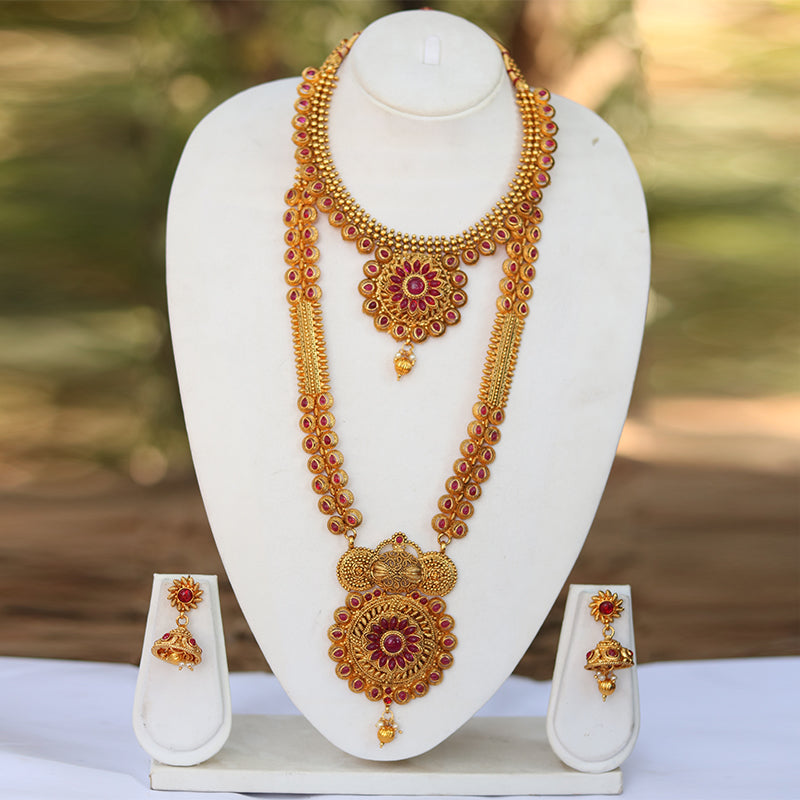 Traditional South Long Copper Haram Combo Necklace Jewellery Set